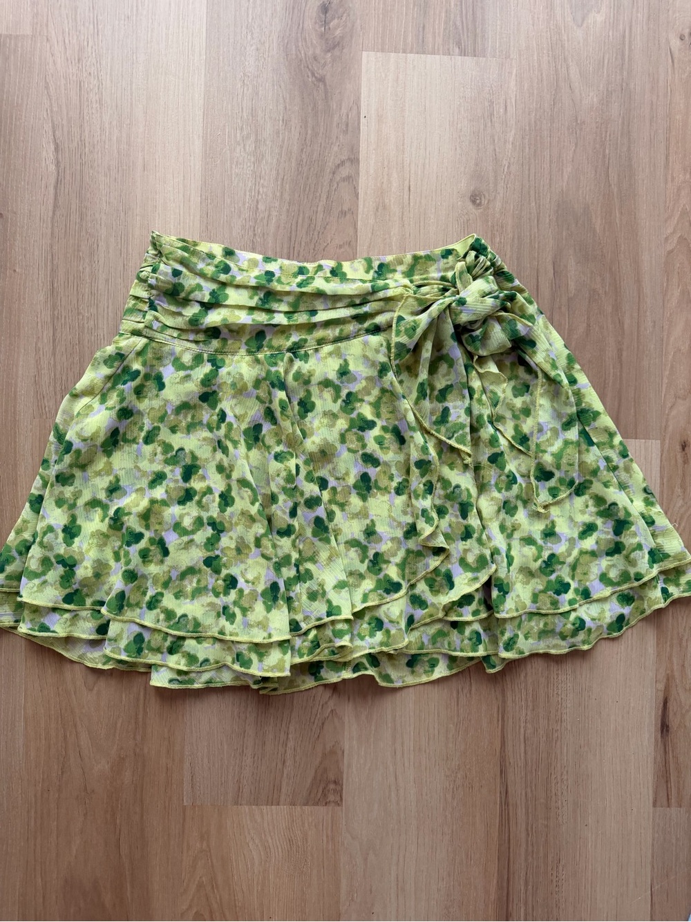 Aerie Green Floral Layered Wrap Mini Skirt Small Tie Waist